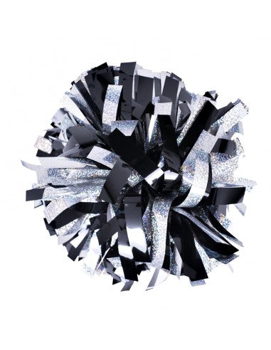 Pompon Cheerleading 6" – Holographique – Argent / Métallique Noir