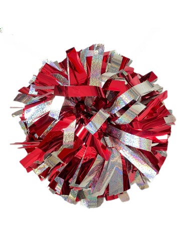 Pompon Cheerleading 6" – Holographique – Argent / Métallique Rouge