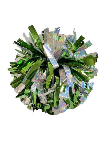 Pompon Cheerleading 6" – Holographique – Argent / Métallique Vert