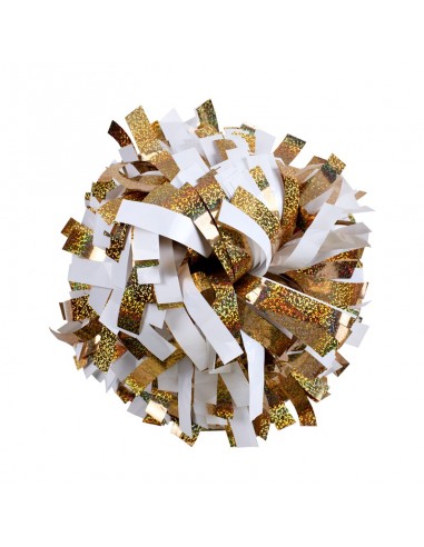 Pompon Cheerleading 6" – Holographique – Or / Métallique Blanc