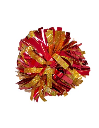 Pompon Cheerleading 6" – Holographique – Or / Métallique Rouge