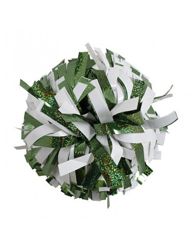 Pompon Cheerleading 6" – Holographique – Vert / Métallique Blanc