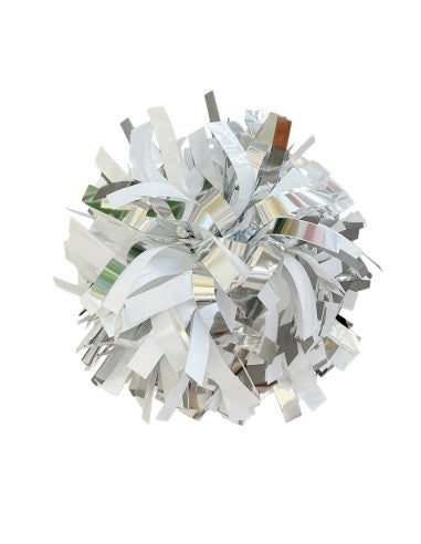 Pompon Cheerleading 6" – Métallique – Argent / Blanc